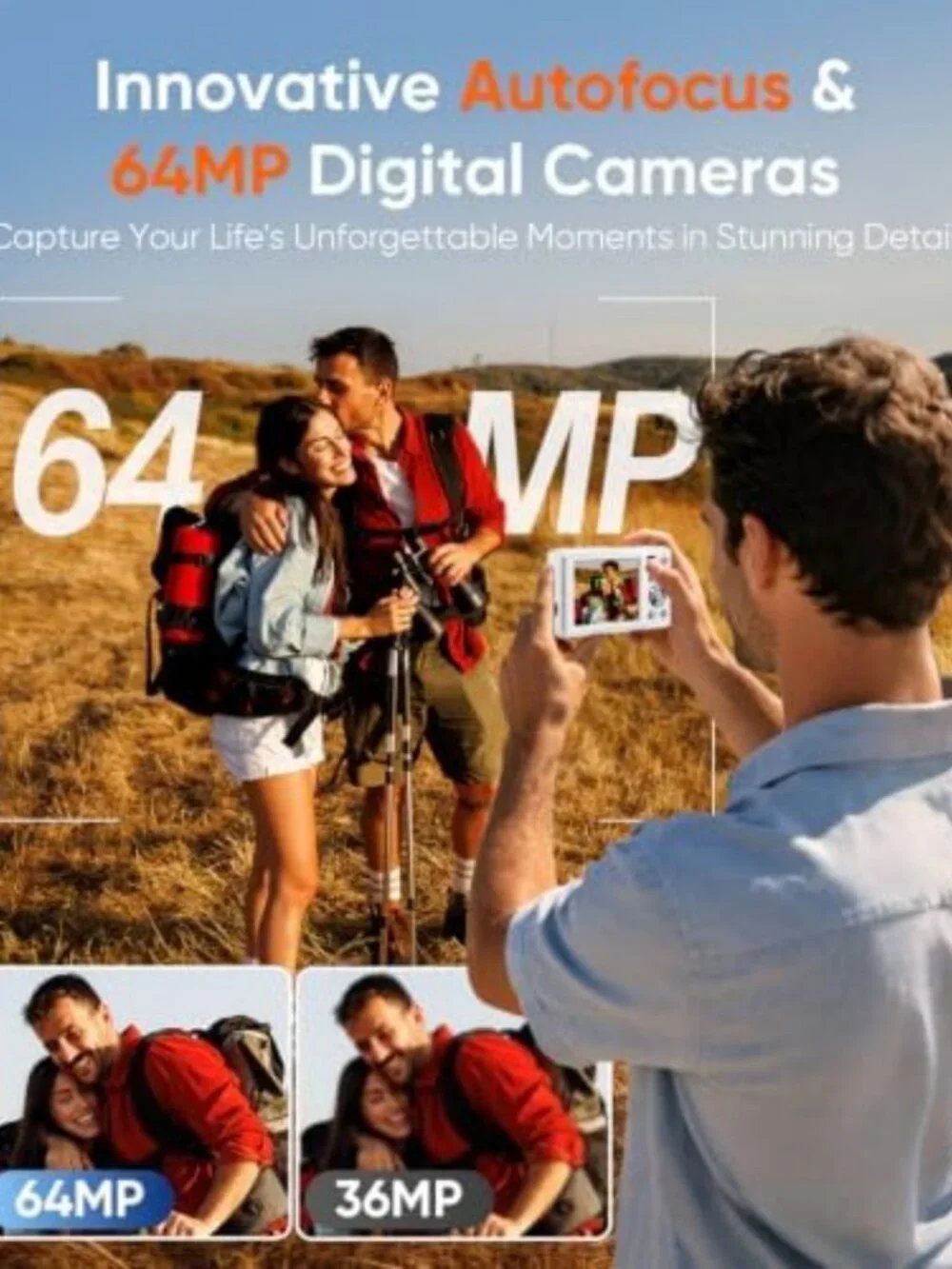 4K 64MP Digital Camera with Autofocus, 16X Zoom & Dual Lens - Compact
